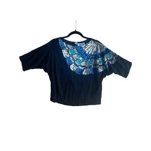 Shomax Vintage Women's SMALL 3/4 Sleeve Silk Retro Funky Glam Bead Sequin Black